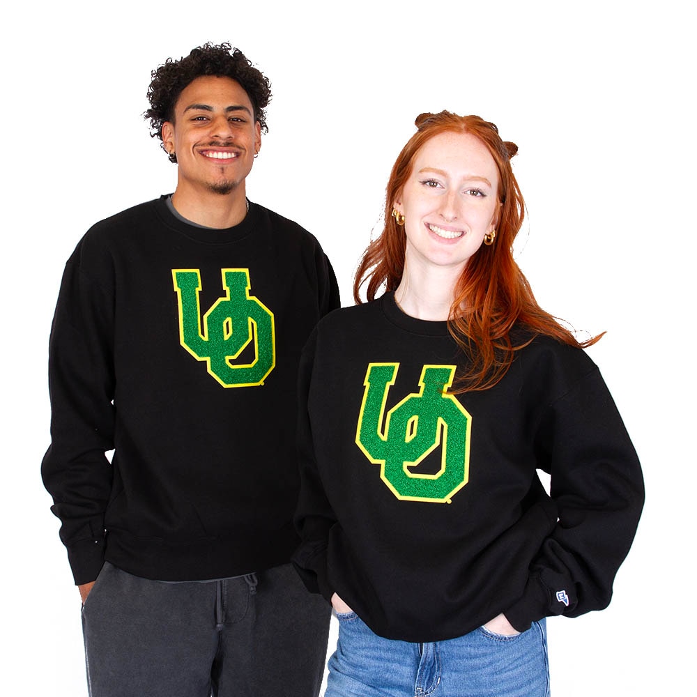 Interlocking UO, Blue 84, Black, Pullover, Cotton Blend, Men, Unisex, Campbell, Chenille, Sweatshirt, 934626